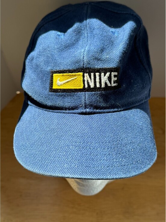 Nike Other - Vintage 90s Nike Youth Hat Blue Strapback Spellout Rectangle Logo Patch Cap